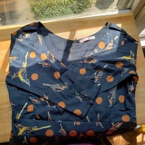 Pura Vida bird pattern polka dot dress